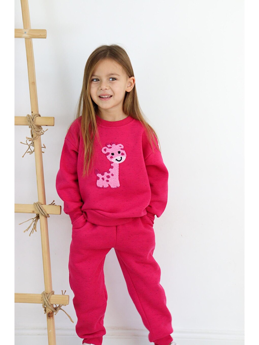 Pembe Kız-erkek (unisex) Çocuk İnterlok Kumaş Orta Kalınlıkta Nakışlı-baskılı Örme Basic Eşofman Takımı-7