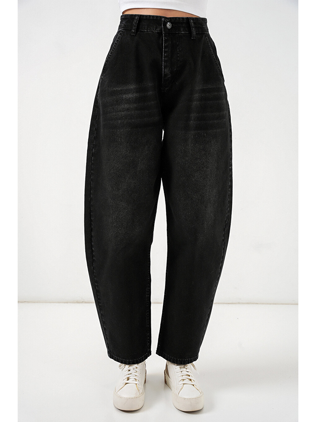 6689 Kadın Yüksek Bel Baggy Jean Pantolon - Siyah-3