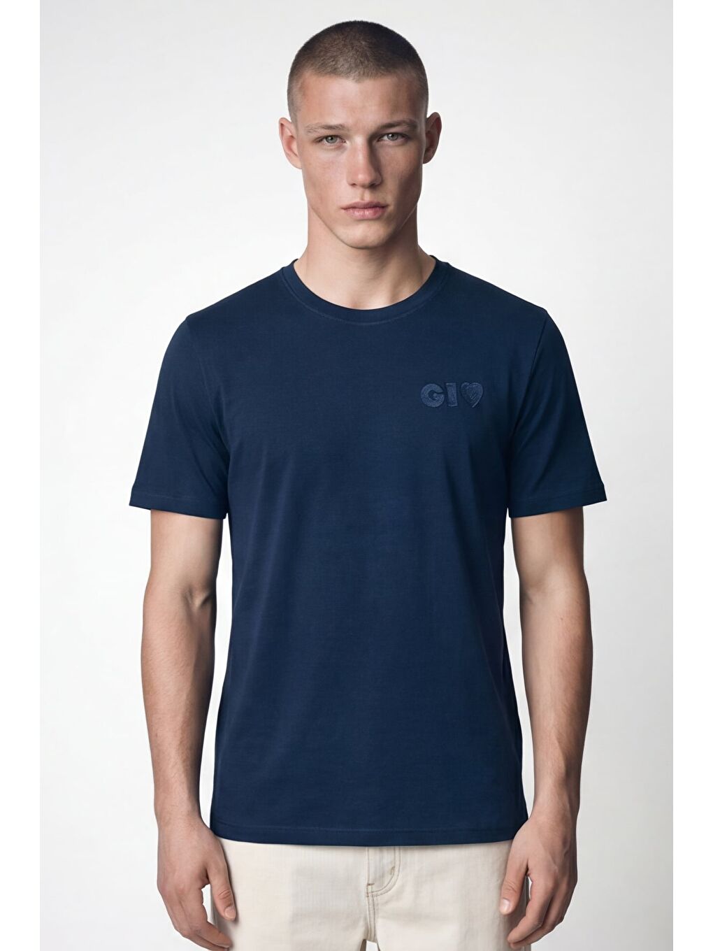 Giotelli Erkek Lacivert Dar Kesim Slim Fit Dokuma Bisiklet Yaka Tişört