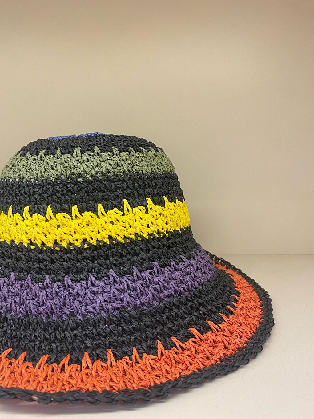 Kadın Siyah El Örgüsü Hasır Şapka Hsr2066-1