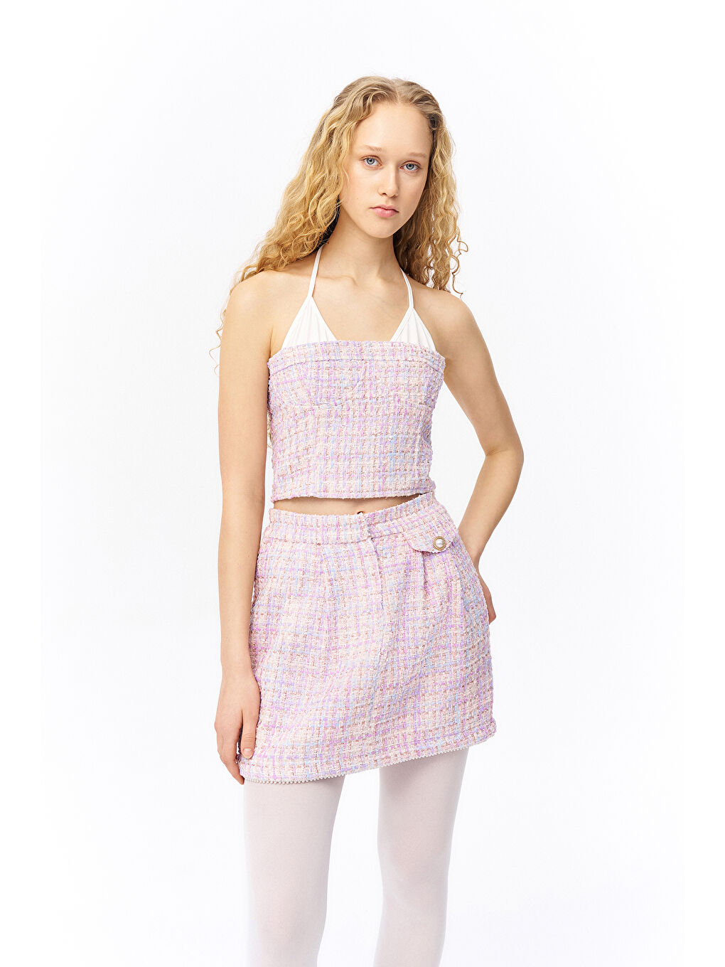 Bağlama Detaylı Tüvit Crop Bluz Lila-4