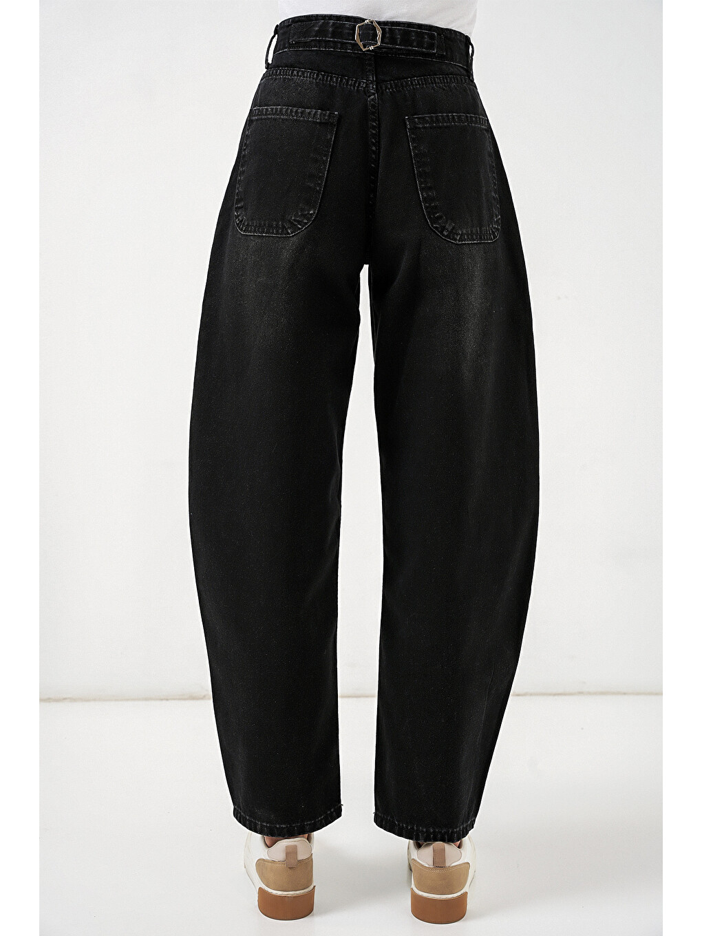 6689 Kadın Yüksek Bel Baggy Jean Pantolon - Siyah-5
