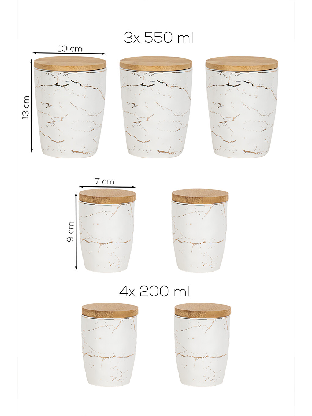 Beyaz Pxm2673-7/s Marble 7 Parça Bambu Vakum Kapaklı Porselen Baharat Takımı Baharatlık Seti-3