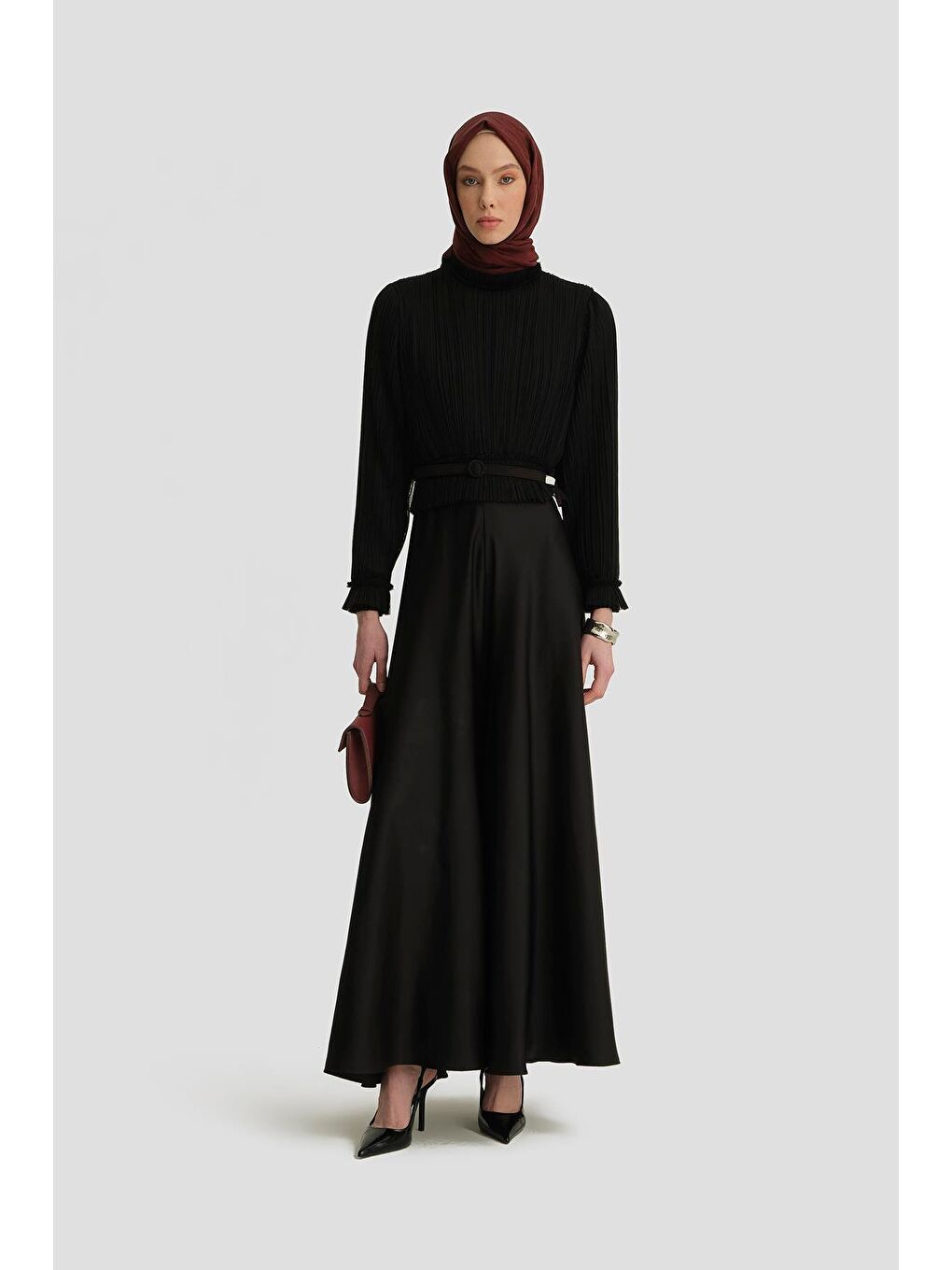 İçi Örme Üzeri Tül Bluz 24K3600 Siyah-1