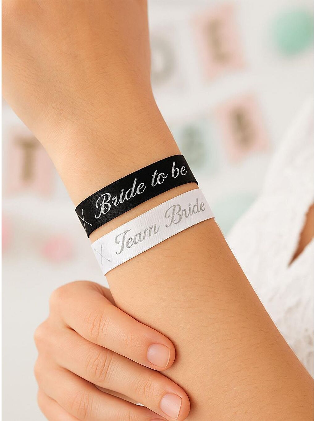 Bride Bileklik Bekarlığa Veda Parti Aksesuarı Bride-Team Bride Bileklik 5'li Beyaz Gümüş