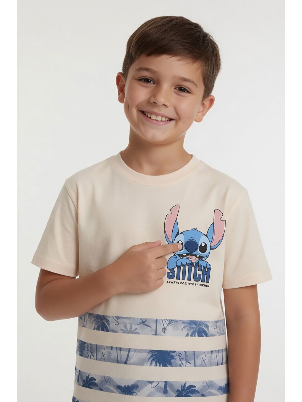 Mavi Palmiye Desenli Çizgili Tişörtlü Erkek Çocuk Şortlu 2li Takım 23931-1