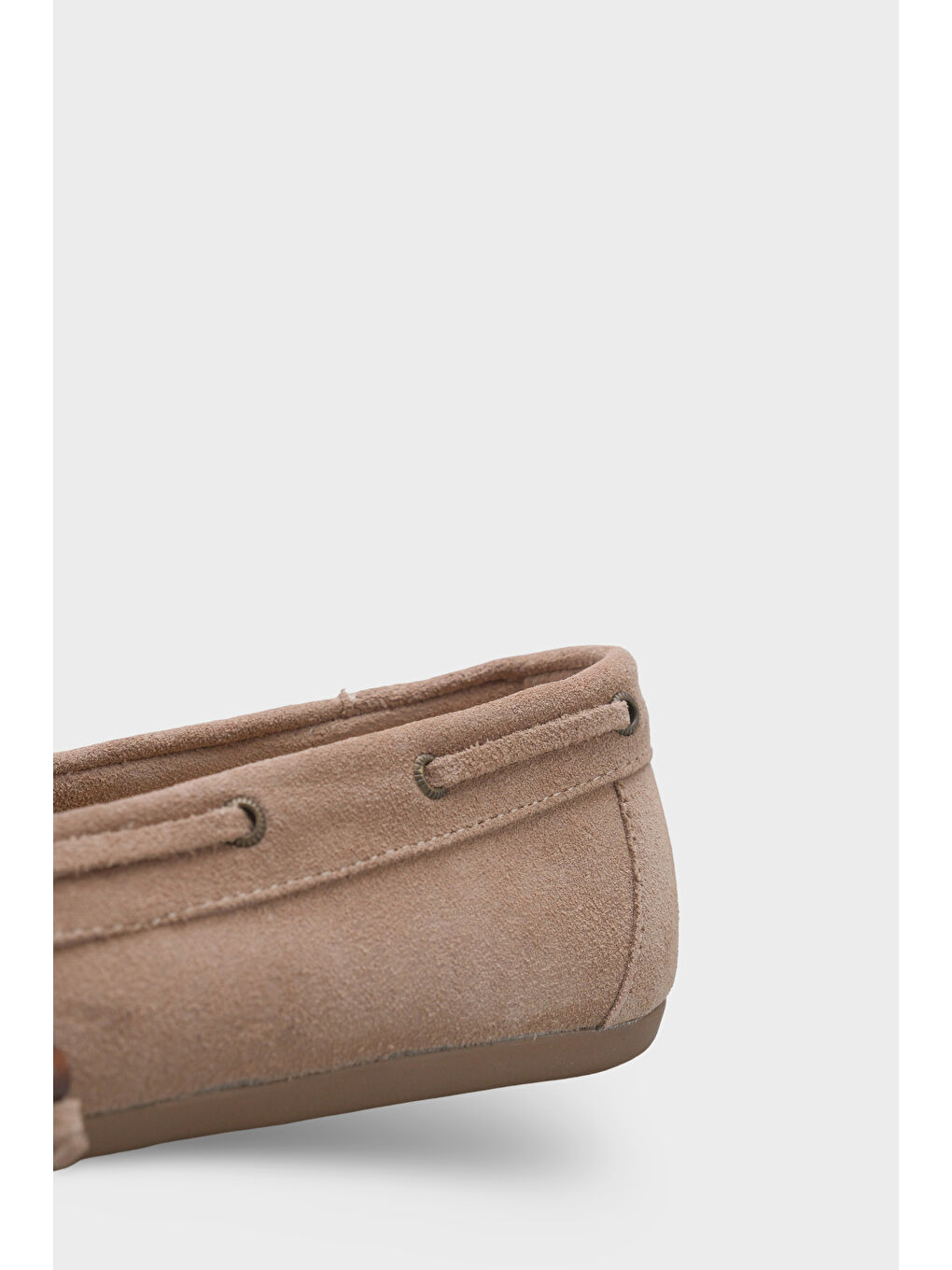 Bej Vicki Hakiki Deri Süet Bağcıklı Boncuklu Konfor Kadın Loafer Tekne Ayakkabısı-2