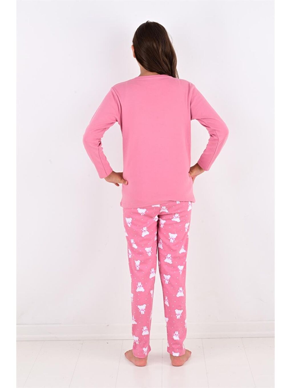 Mürdüm Kız Çocuk Uzun Kollu Fiyonklu Ayıcık Model Pijama Takımı-2