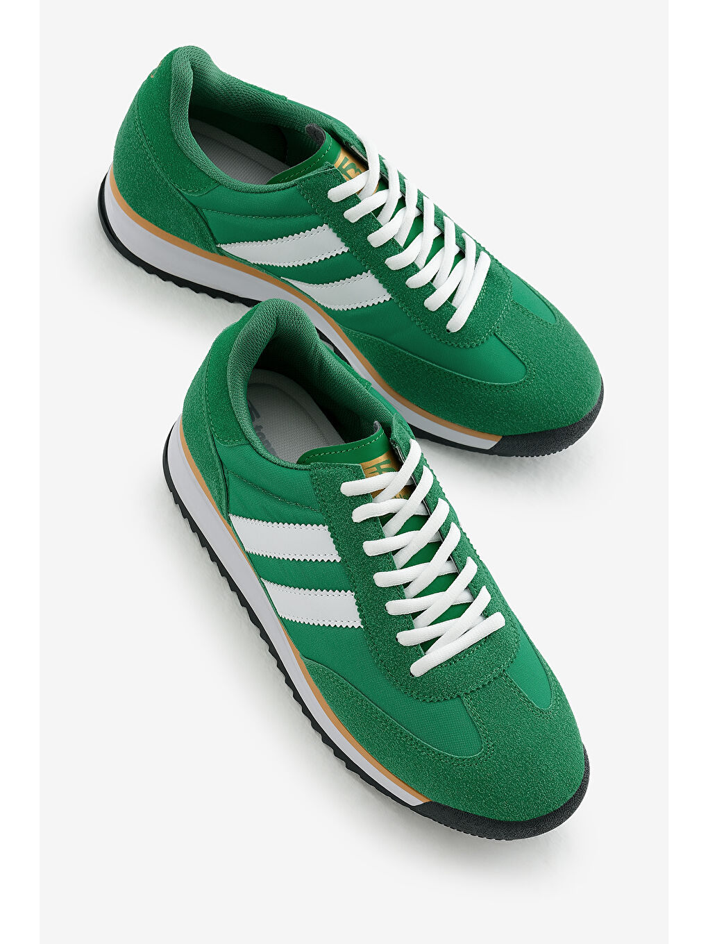 Unisex Yeşil Termo Taban Çift Şeritli Bağcıklı Spor Ayakkabı-2