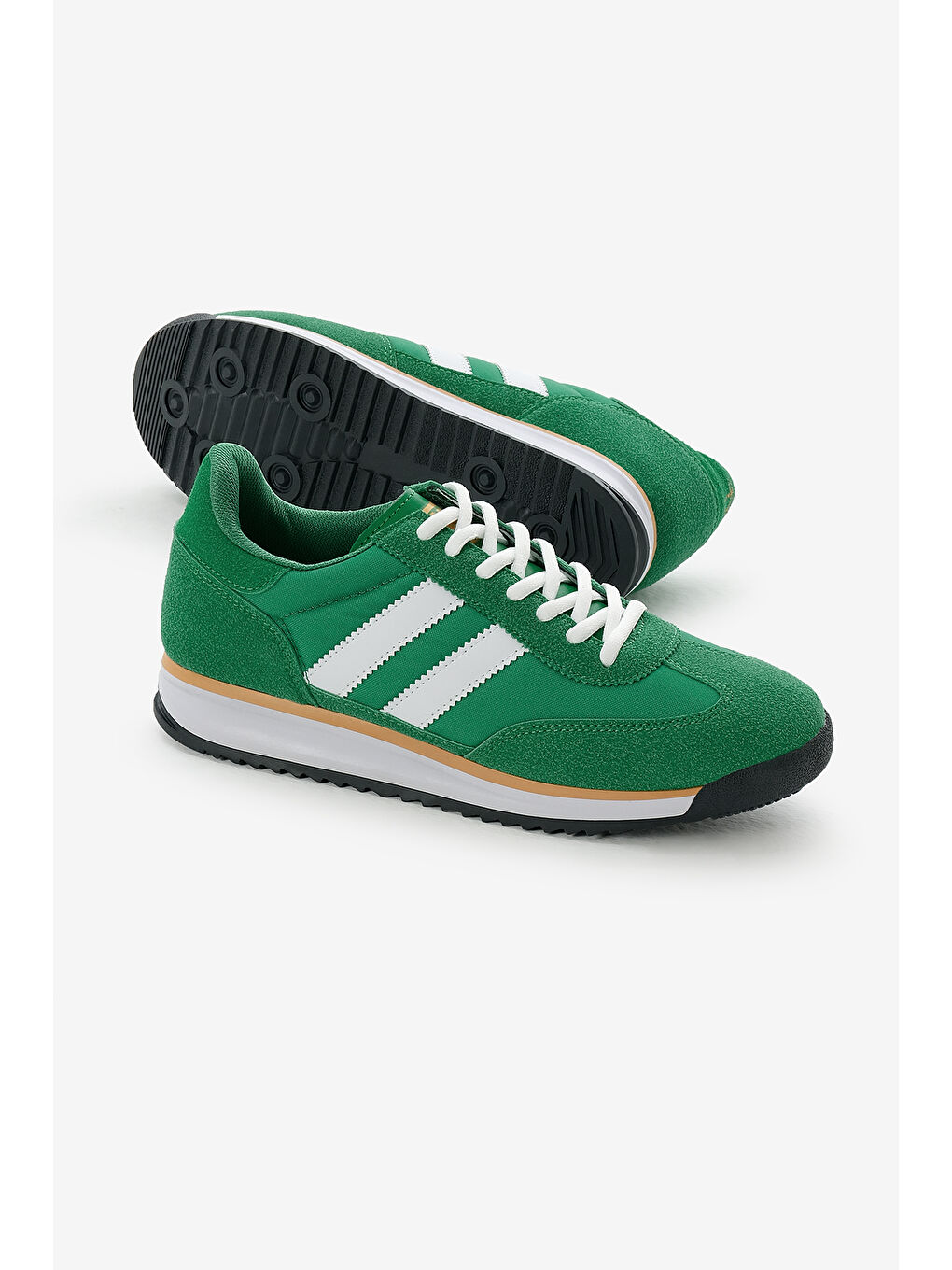 Unisex Yeşil Termo Taban Çift Şeritli Bağcıklı Spor Ayakkabı-3