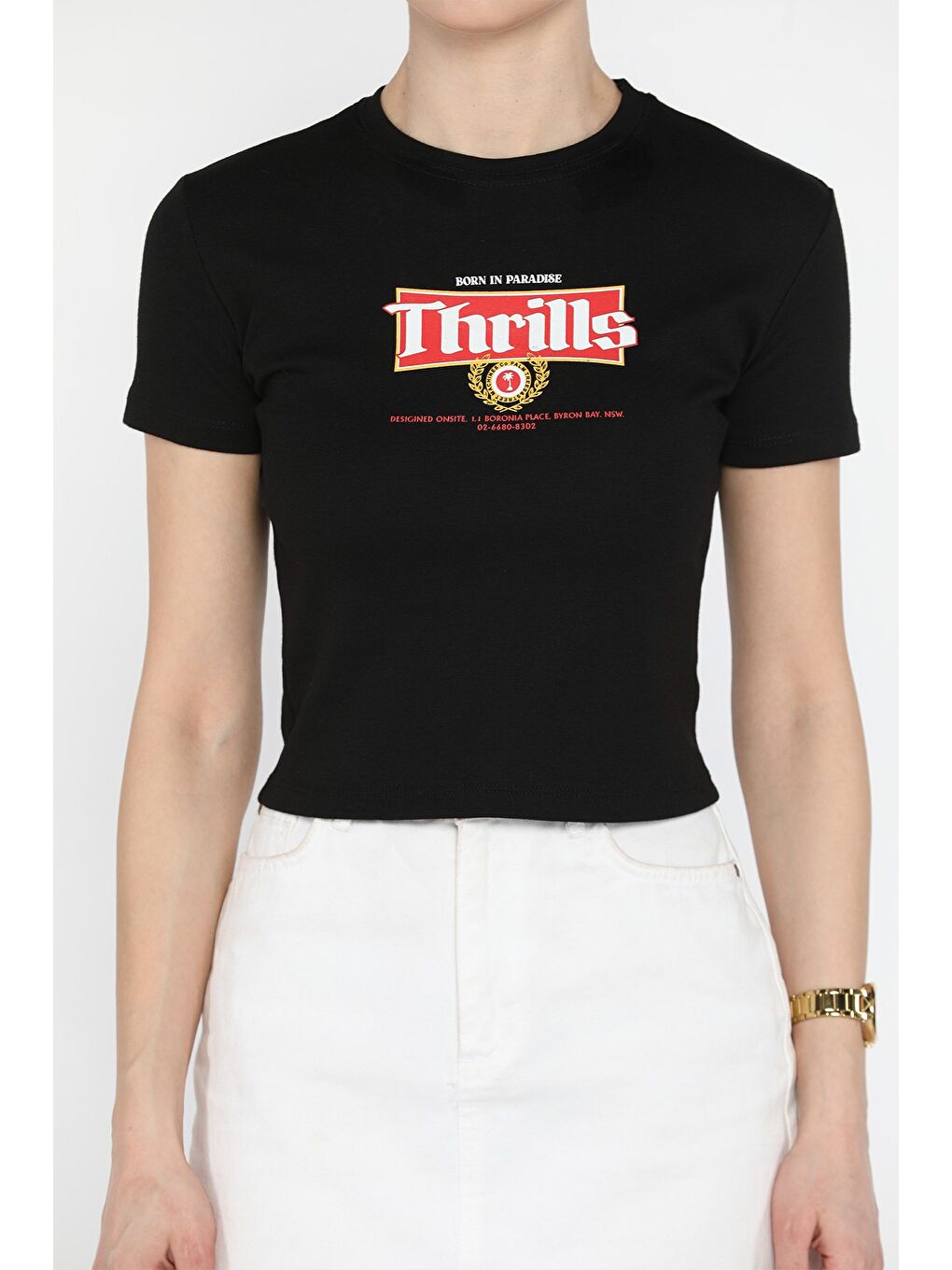 Siyah Bisiklet Yaka Baskılı Kadın Tişört-2