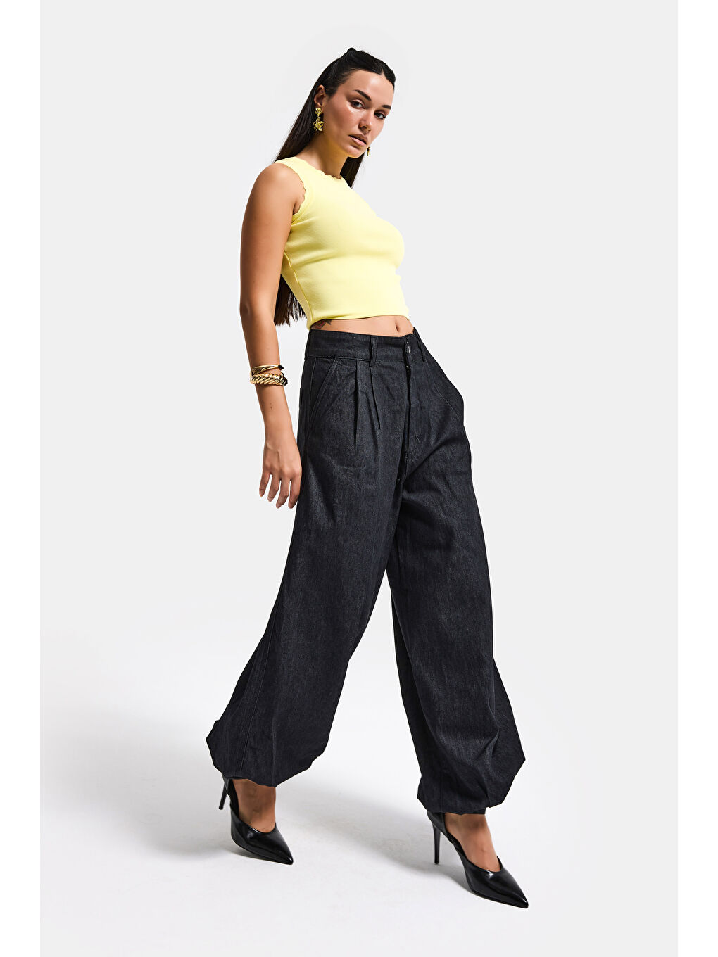 Kadın Su Yıkama Siyah 7s6-51 Jogger Fit Paça Detaylı Özel Tasarım Denim Jean-2