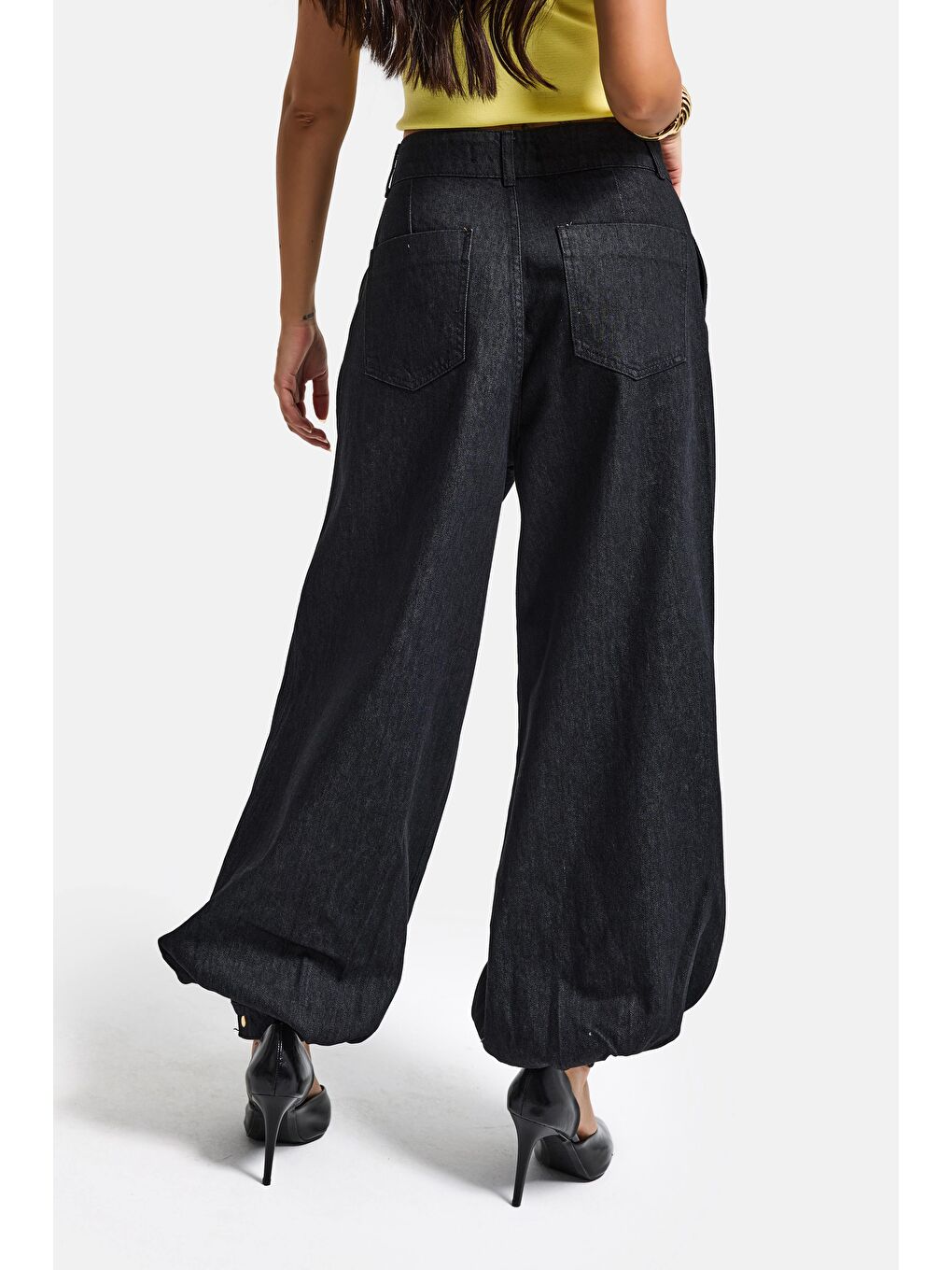 Kadın Su Yıkama Siyah 7s6-51 Jogger Fit Paça Detaylı Özel Tasarım Denim Jean-3