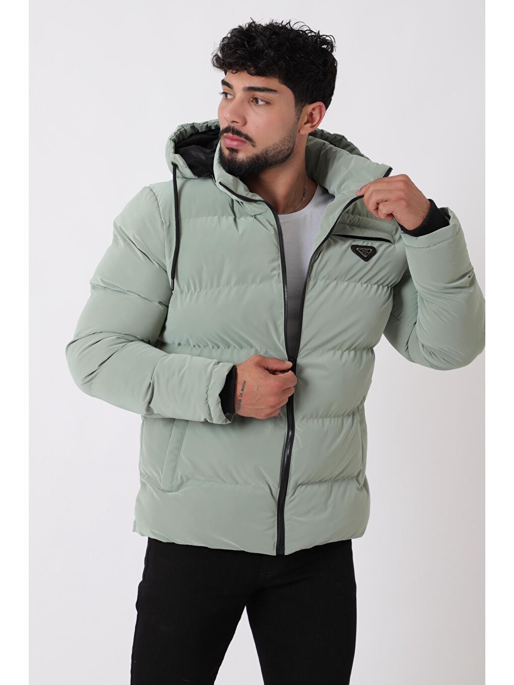 Turkuaz Cep Fermuarlı Armalı Nova Kışlık Şişme Mont PLDP 2959-NM_50451-2