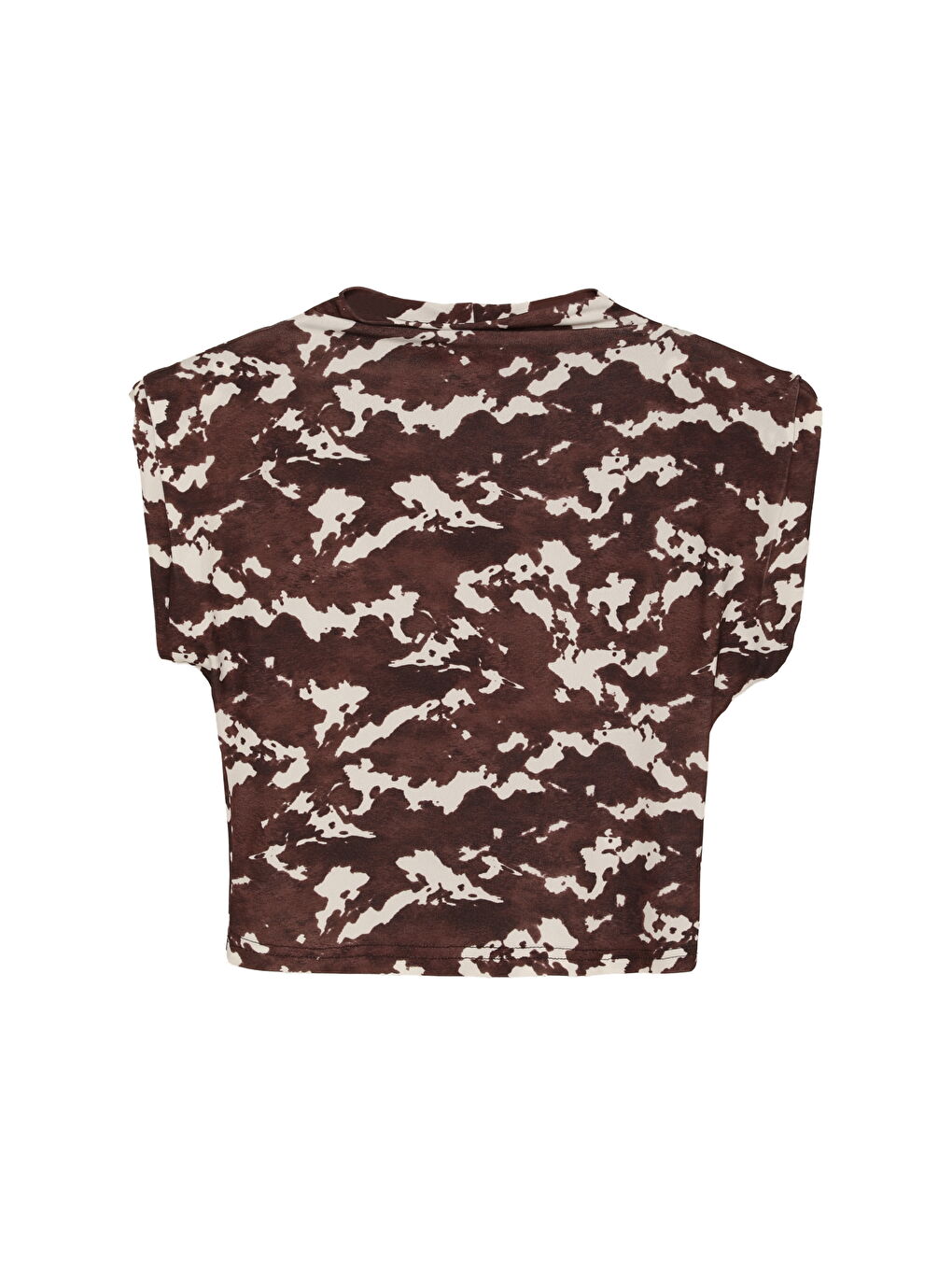 Dalga Desenli Vatkalı Kolsuz Bluz Kahverengi-1