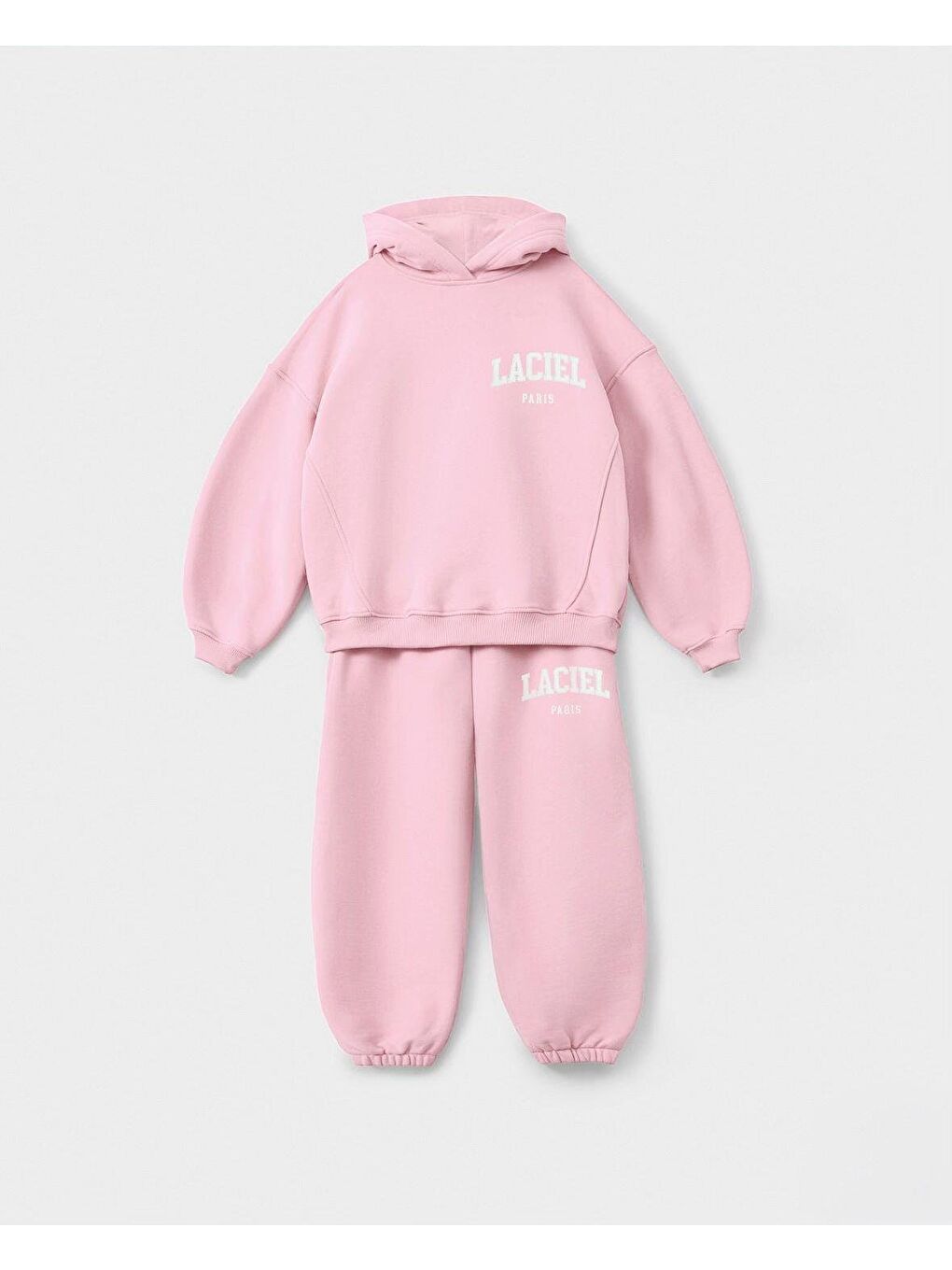 Kız Çocuk Pamuklu Pembe Kapüşonlu Sweatshirt Eşofman Alt-Üst Takım-1