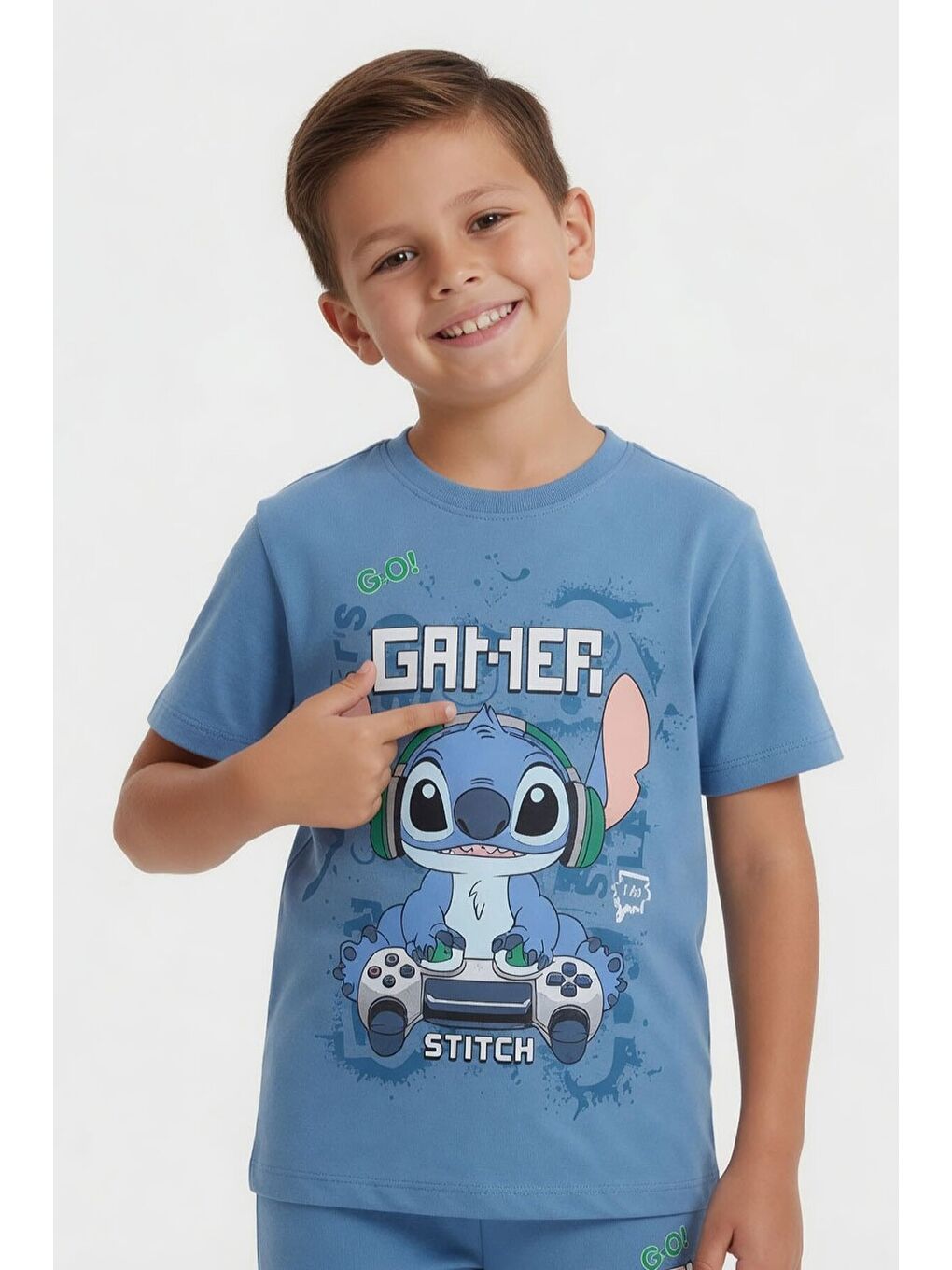 Mavi Gamer Karakter Baskılı Tişörtlü Erkek Çocuk Eşofman Takımı 23875-1