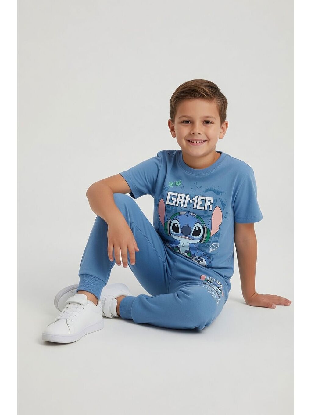 Mavi Gamer Karakter Baskılı Tişörtlü Erkek Çocuk Eşofman Takımı 23875-3