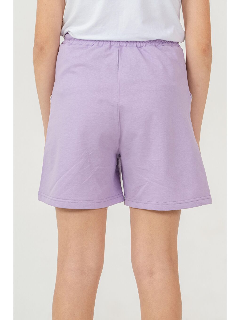 Lila Yanlar Çift Şerit Biyeli Kız Çocuk Şort-5