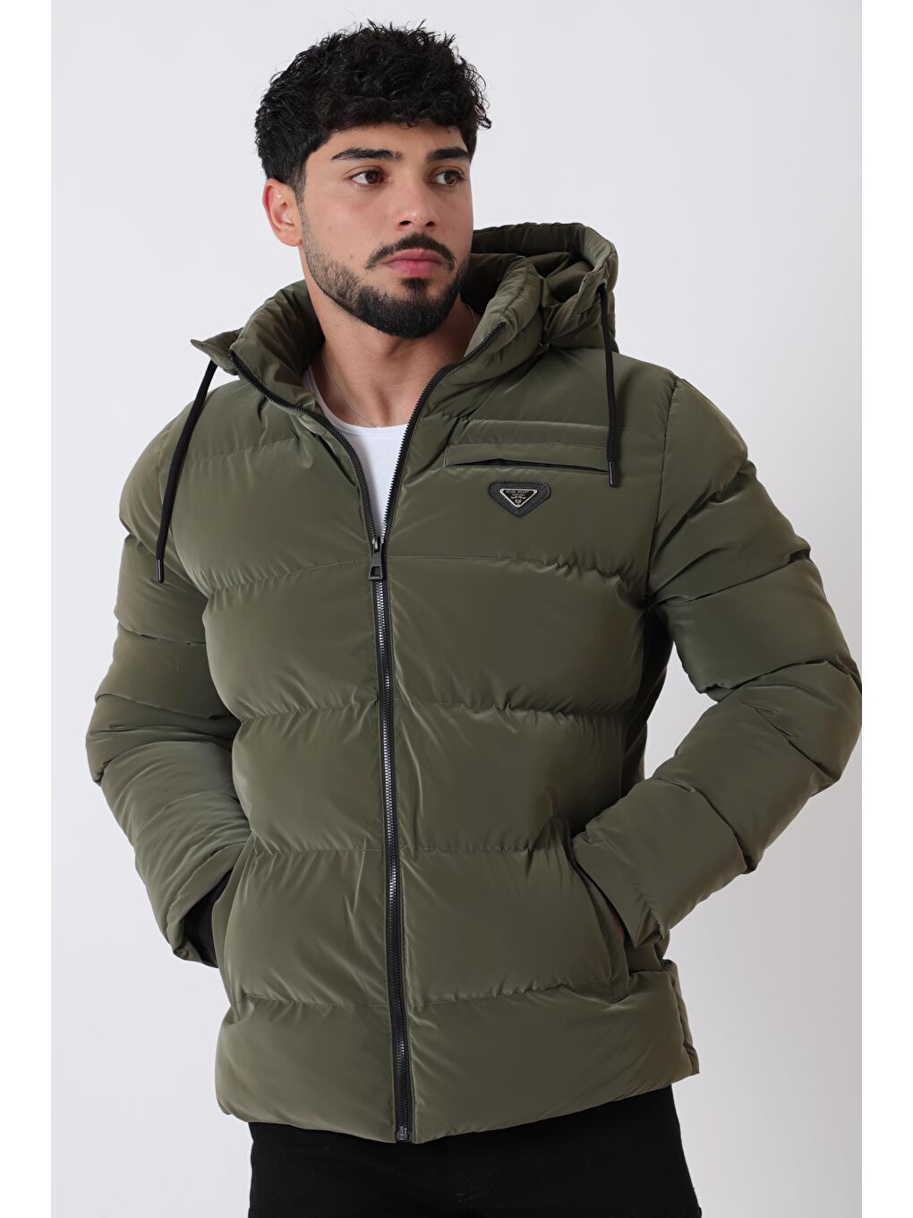 Haki Cep Fermuarlı Armalı Nova Kışlık Şişme Mont PLDP 2959-NM_50451-2