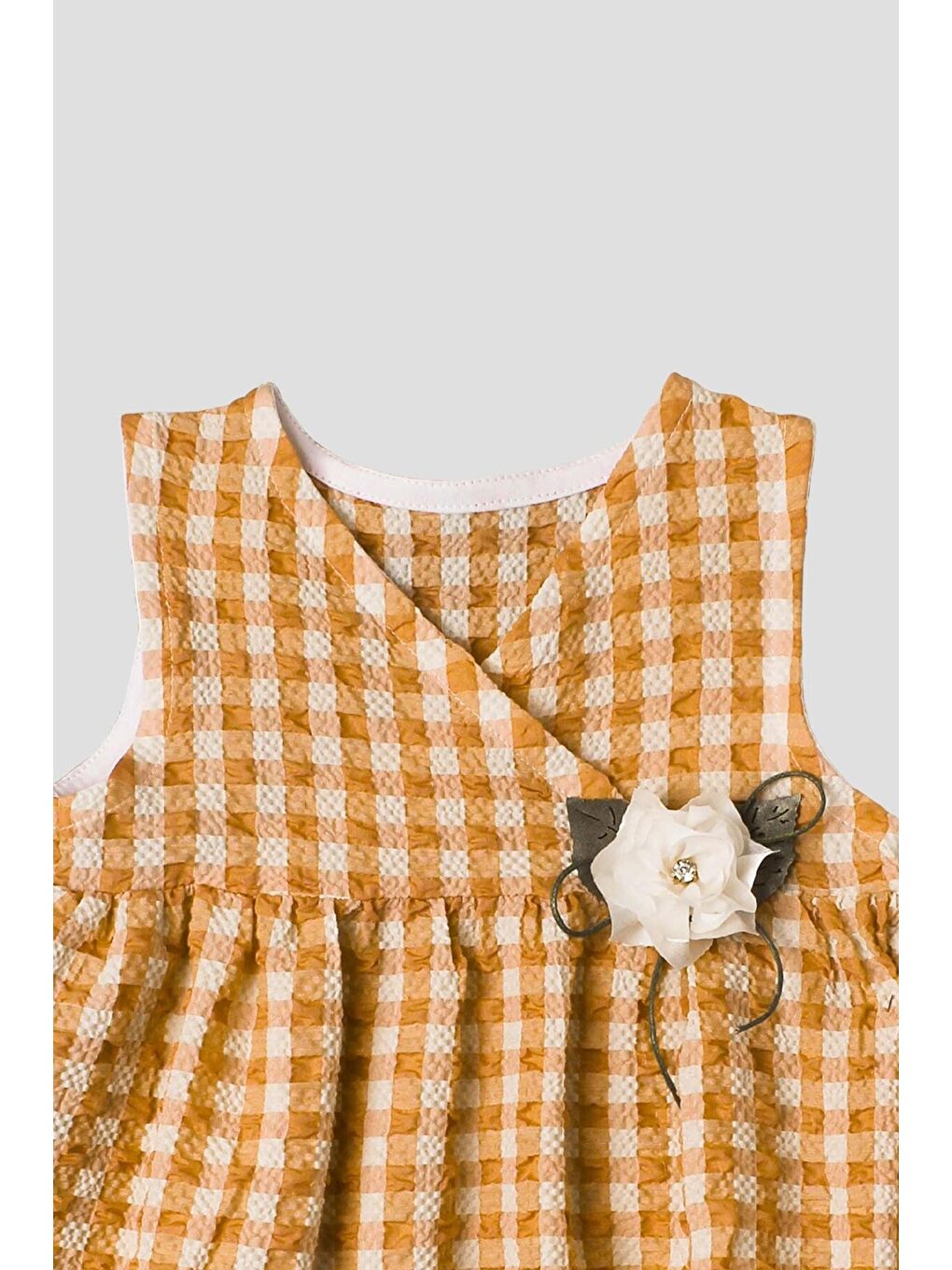 Sarı Pötikare Desenli Gül Detaylı Esnek Kız Bebek Elbisesi-2