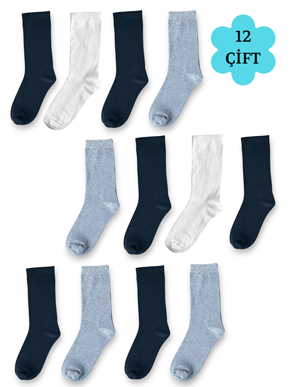 12'li Kadın Karışık Pamuklu Yumuşak Nefes Alabilen Dayanıklı Soket Çorap