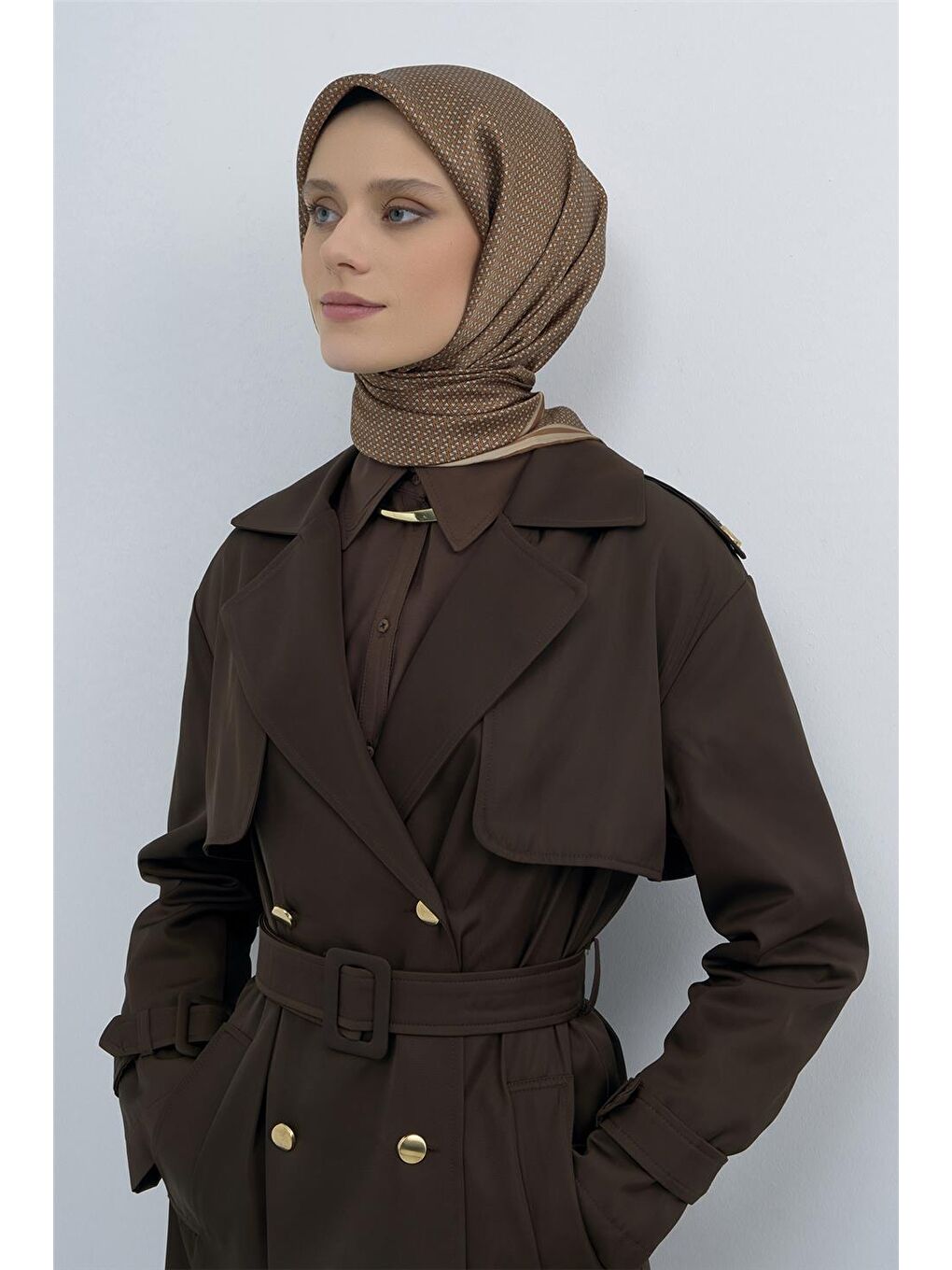 Kahverengi Saf İpek Twill Eşarp 9528D 06