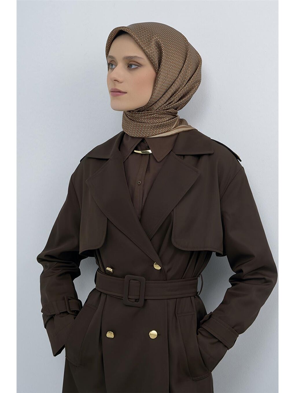 Kahverengi Saf İpek Twill Eşarp 9528D 06-1