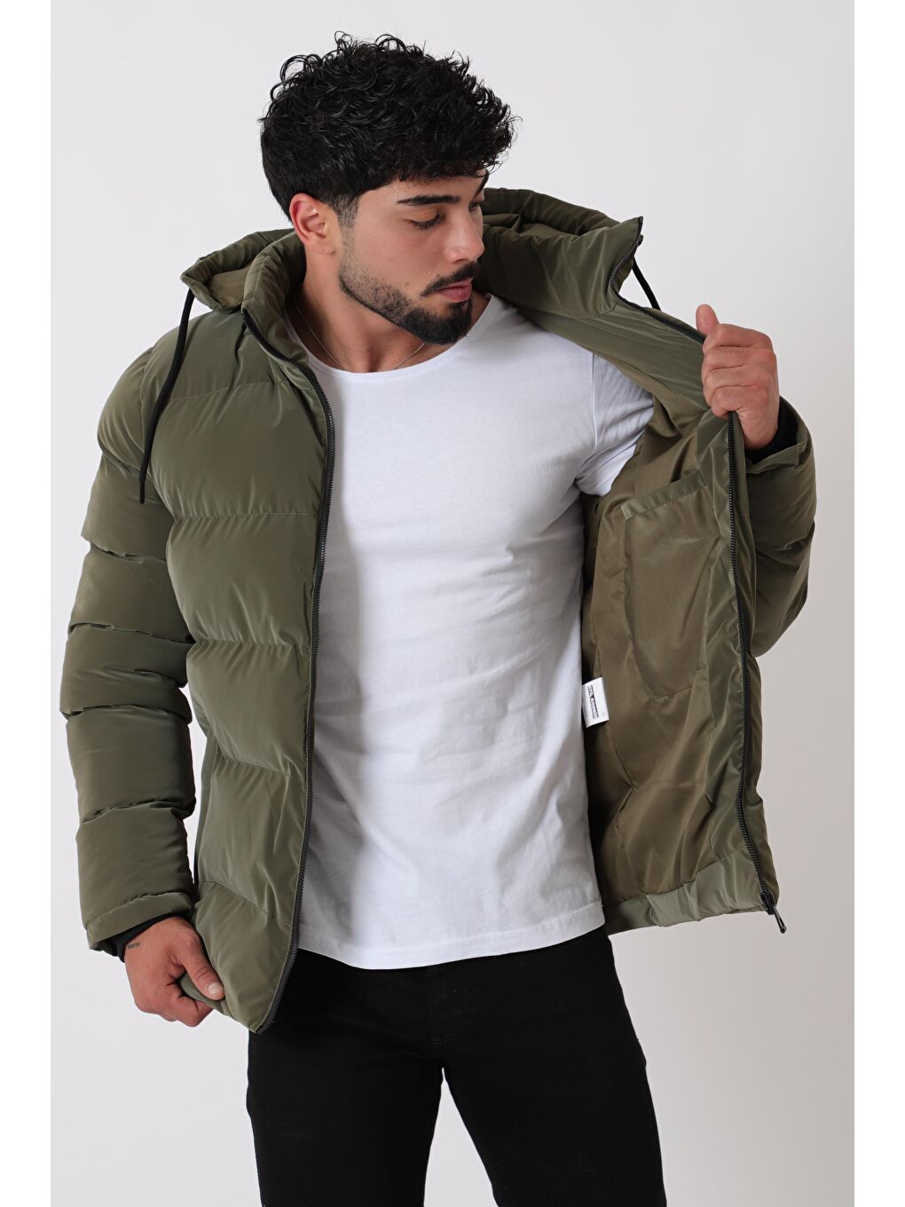 Haki Cep Fermuarlı Armalı Nova Kışlık Şişme Mont PLDP 2959-NM_50451-3