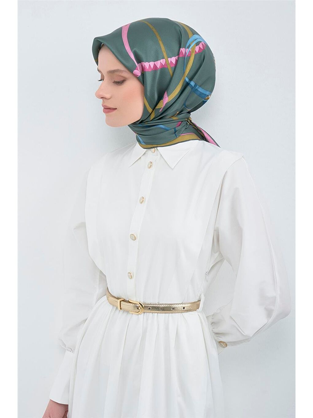 Yeşil Saf İpek Twill Eşarp 9517D 50-1