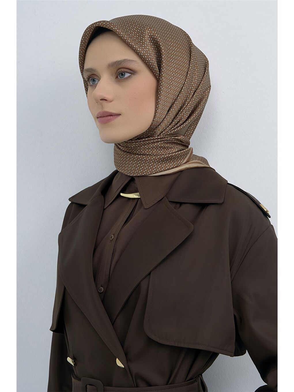 Kahverengi Saf İpek Twill Eşarp 9528D 06-2
