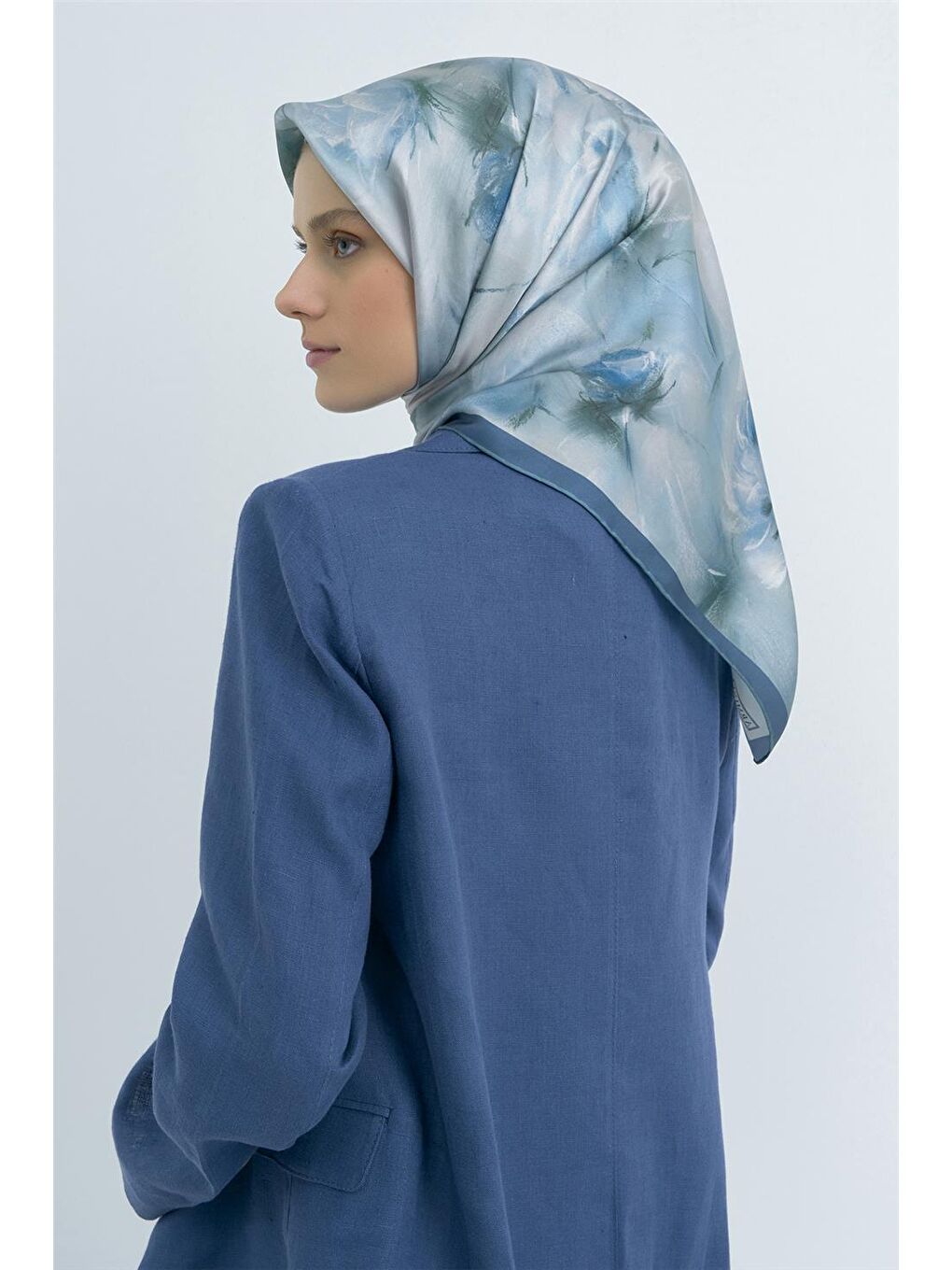 Mavi Saf İpek Twill Eşarp 9515D 53