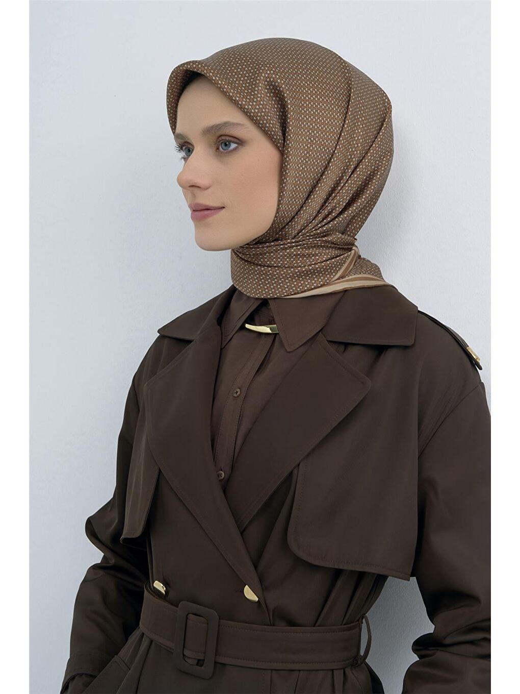 Kahverengi Saf İpek Twill Eşarp 9528D 06-3