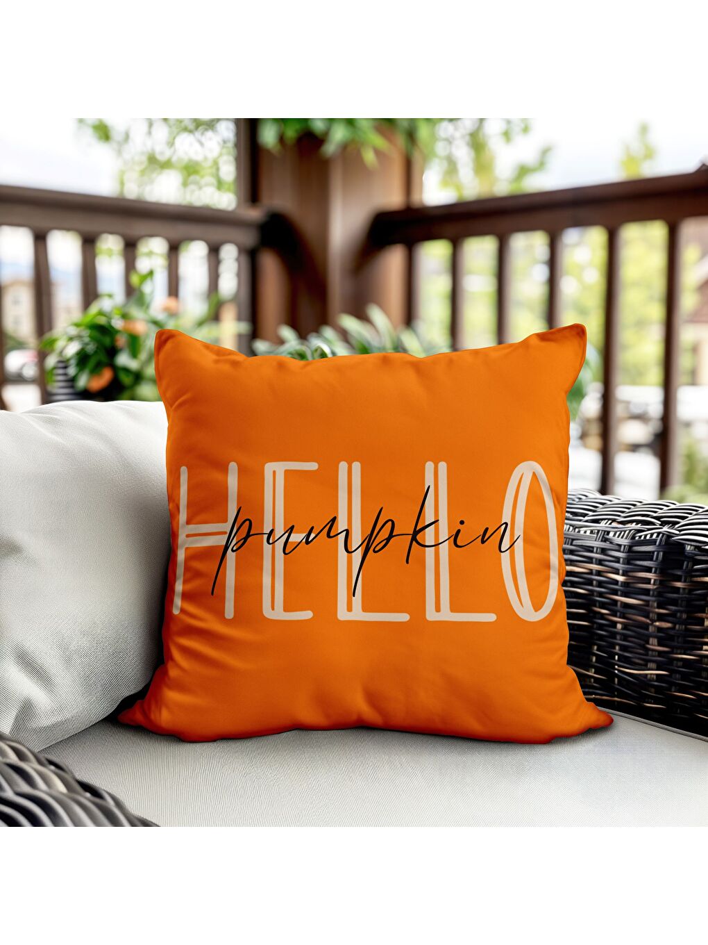 Karışık Çift Taraf Baskılı Kadife Doku Sonbahar Ve Kabak Desenli Kırlent Kılıfı