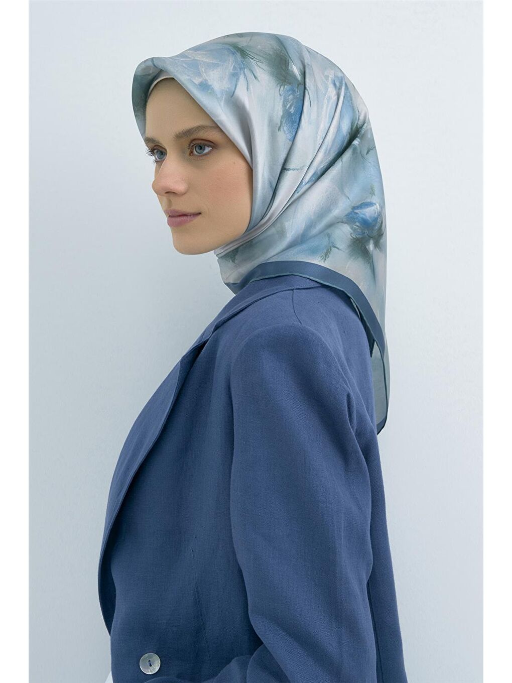 Mavi Saf İpek Twill Eşarp 9515D 53-2