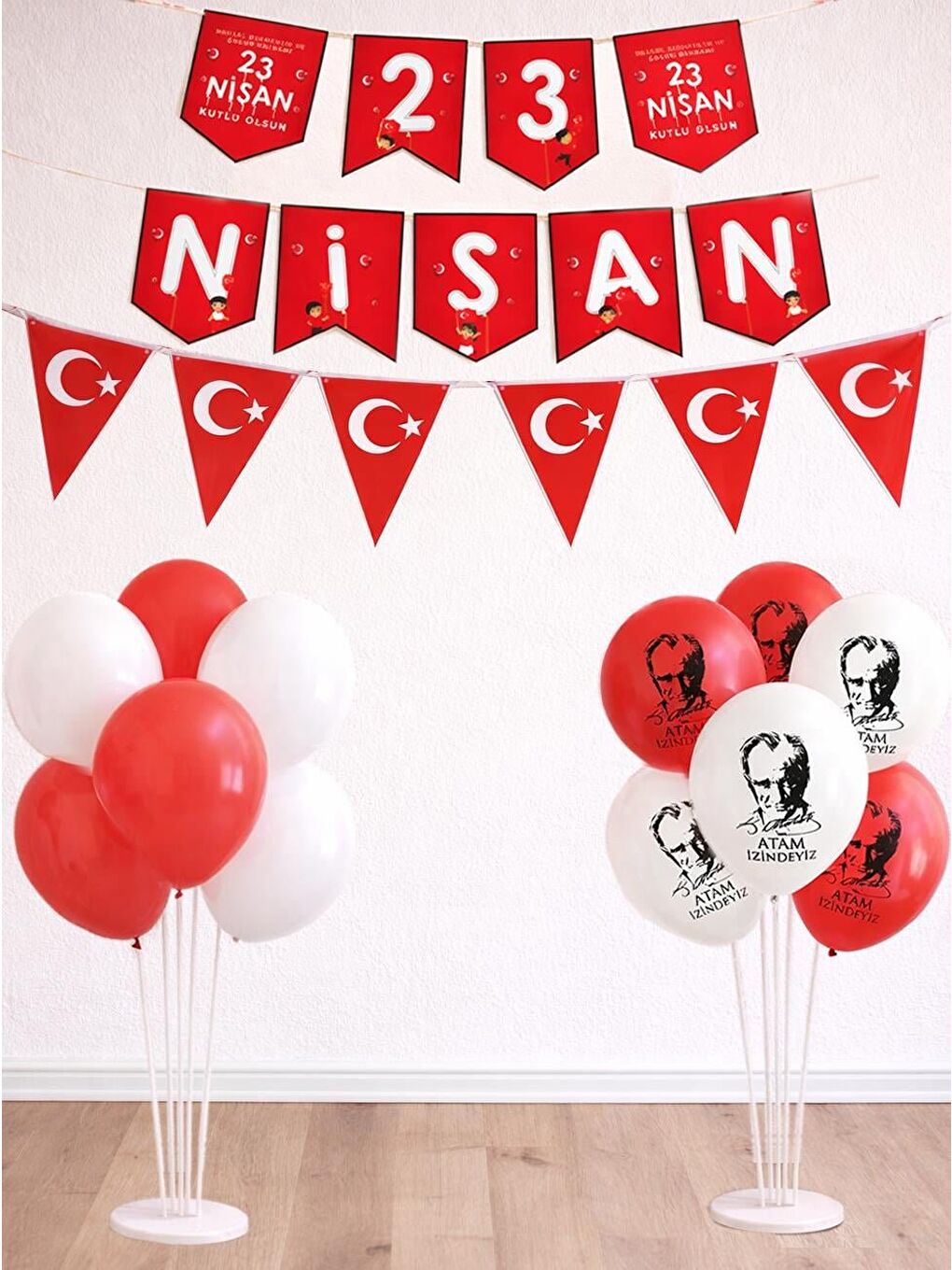 Kırmızı 23 Nisan Flama Bayrak Balonlu Dekorasyon Seti