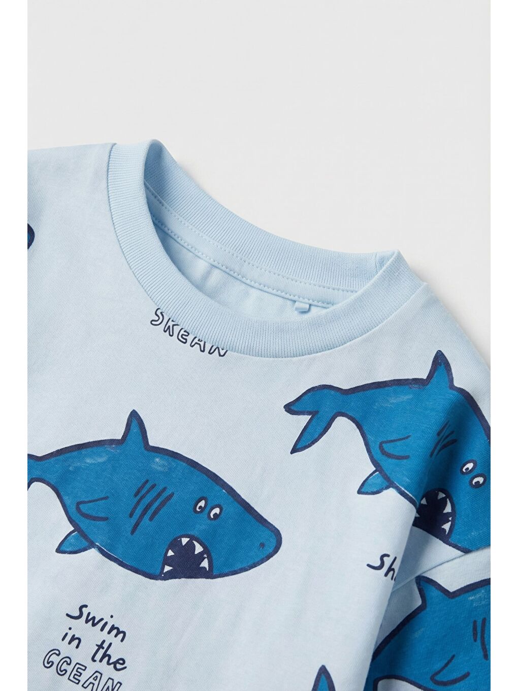 Erkek Çocuk Pamuklu Açık Mavi Köpekbalığı Baskılı Tişört Şort Takım-2