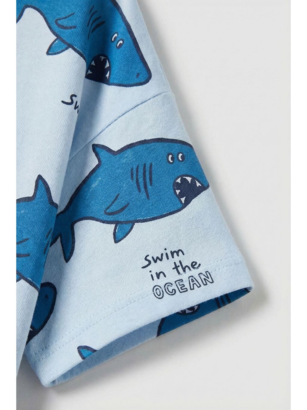 Erkek Çocuk Pamuklu Açık Mavi Köpekbalığı Baskılı Tişört Şort Takım-3