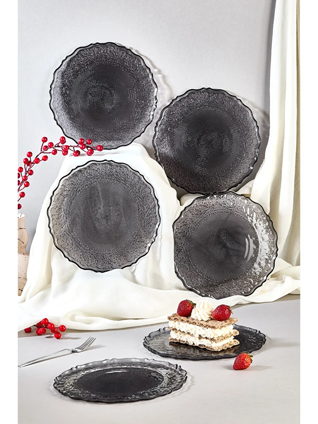 Siyah Goblen 6 Parça Pasta Servis Tabağı Seti