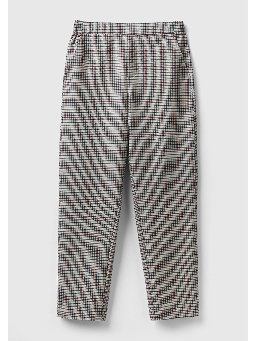 Kadın Bej Mix Ekoseli Beli Lastikli Pantolon-1