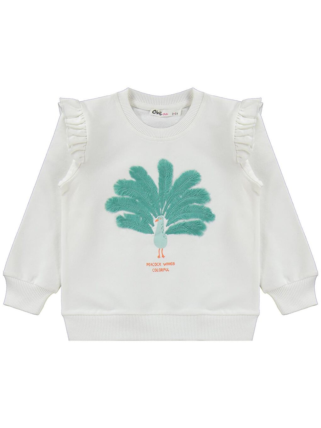 Girls Tavus Kuşu Naskışlı 2-5 Yaş Eşofman Takımı - Ekru 2-3 Yaş-1