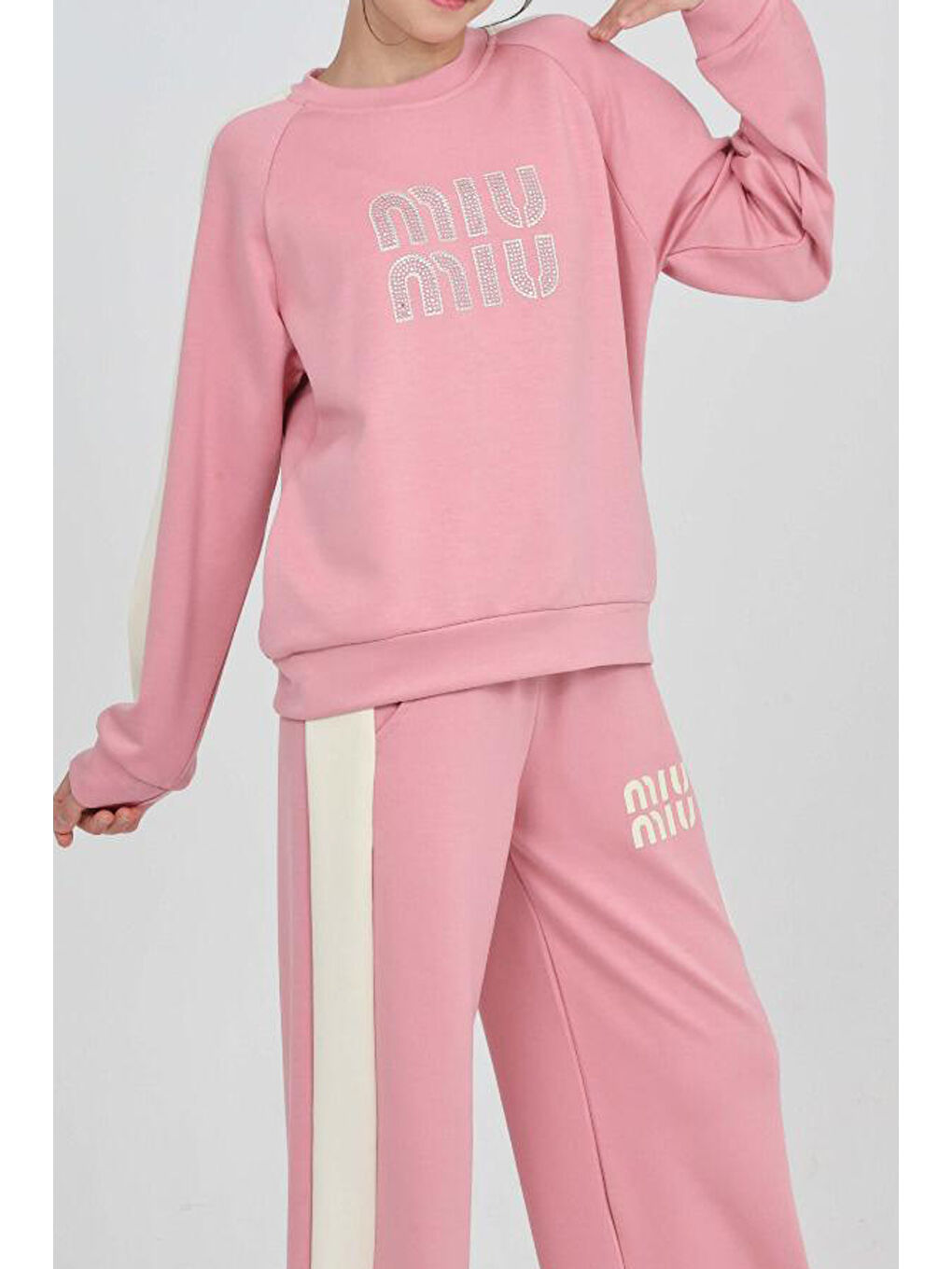 Pembe Kız Çocuk Oysho Kumaş Şerit Garni Detaylı Alt-Üst Takım 12302-1