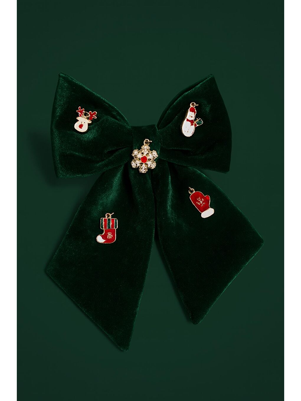 Yeşil Yılbaşı Figürleri Charm Süslü Kadife Fiyonk Toka