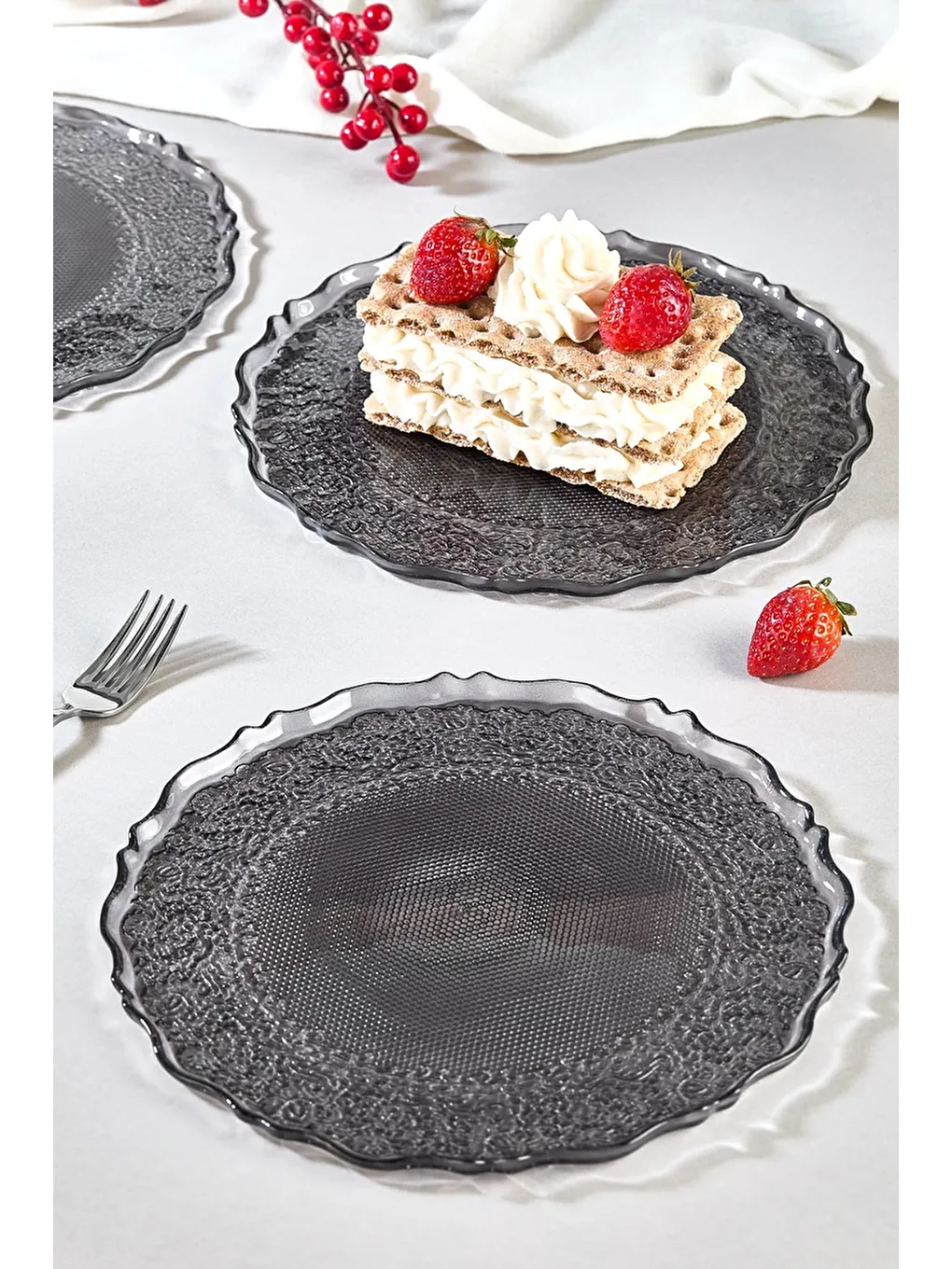 Siyah Goblen 6 Parça Pasta Servis Tabağı Seti-1