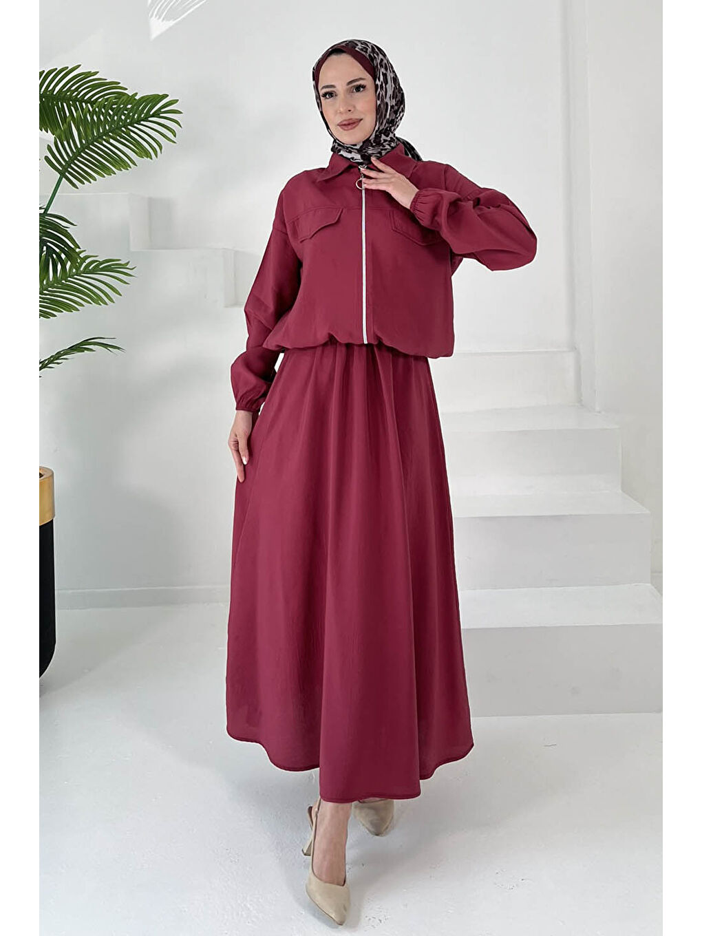 Lastikli Etekli Takım Bordo - 27011