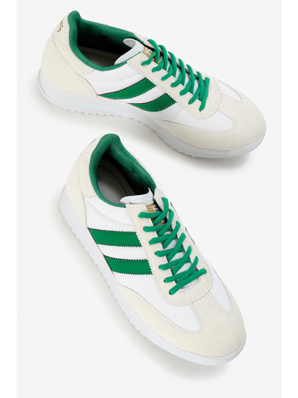 Unisex Beyaz Yeşil Termo Taban Çift Şeritli Bağcıklı Spor Ayakkabı-2