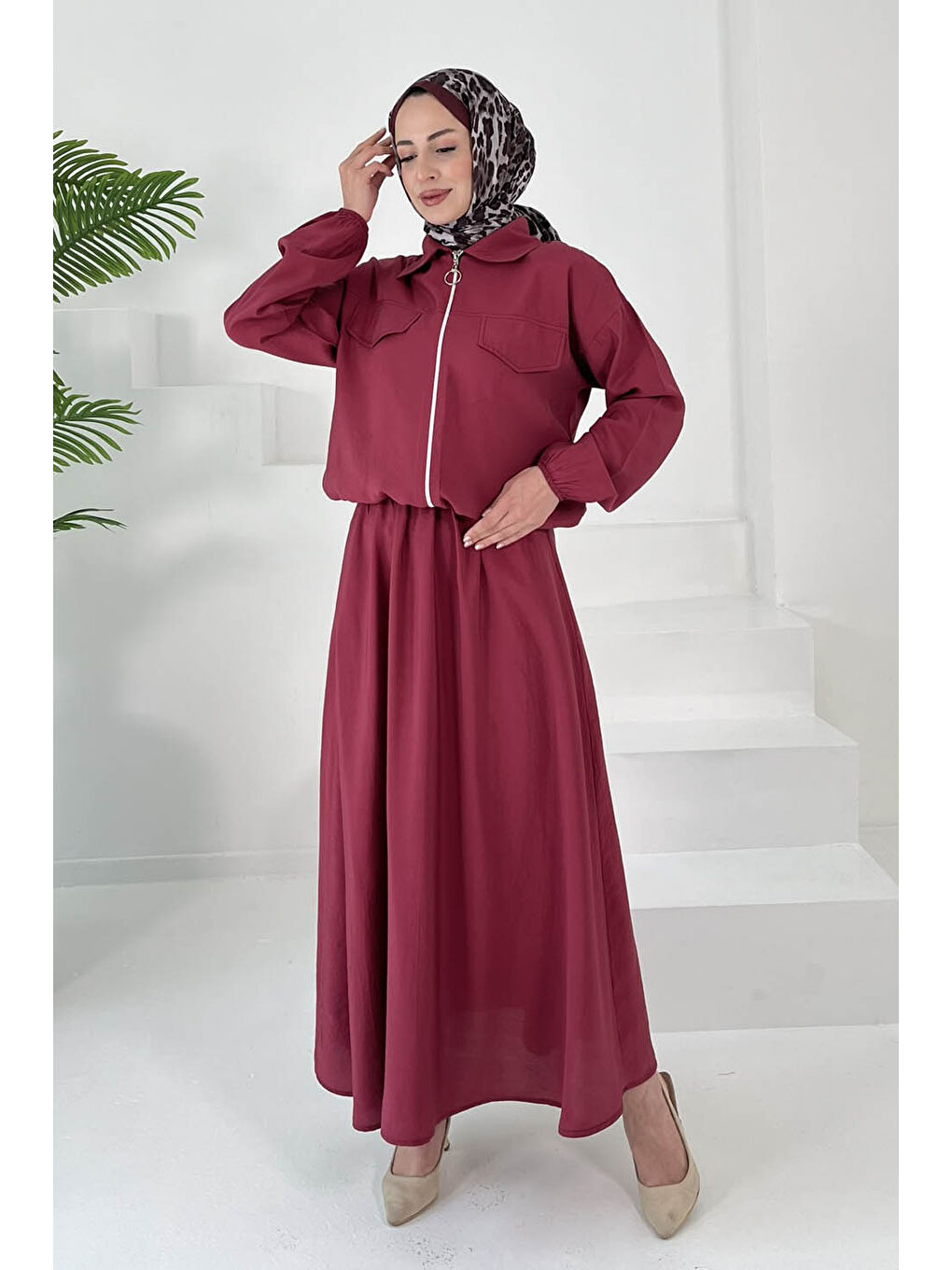 Lastikli Etekli Takım Bordo - 27011-4