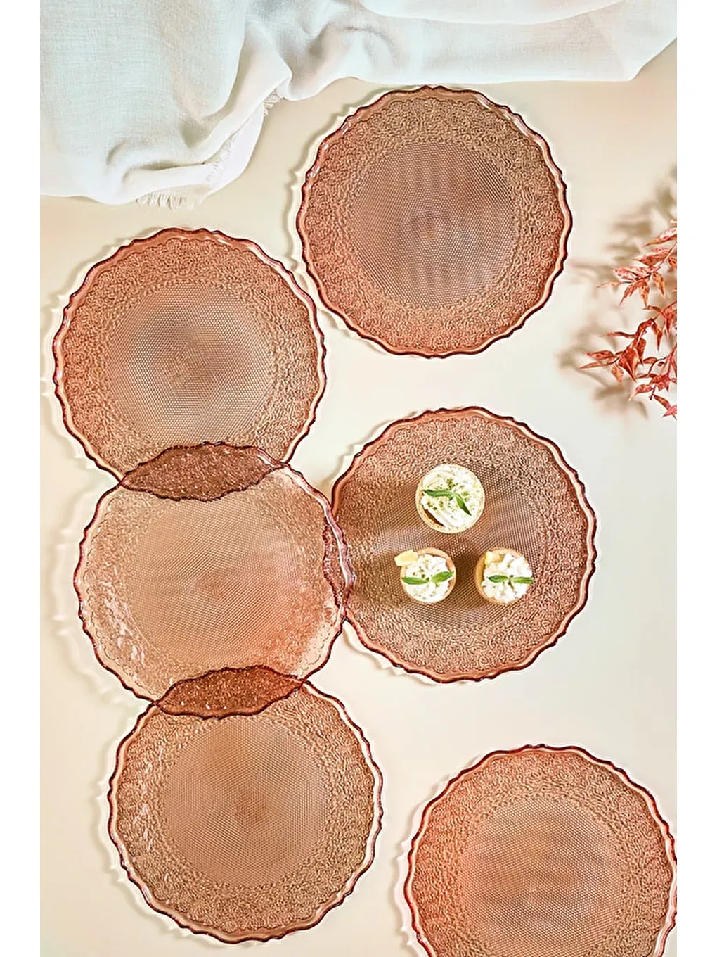 Turuncu Goblen 6 Parça Pasta Servis Tabağı Seti