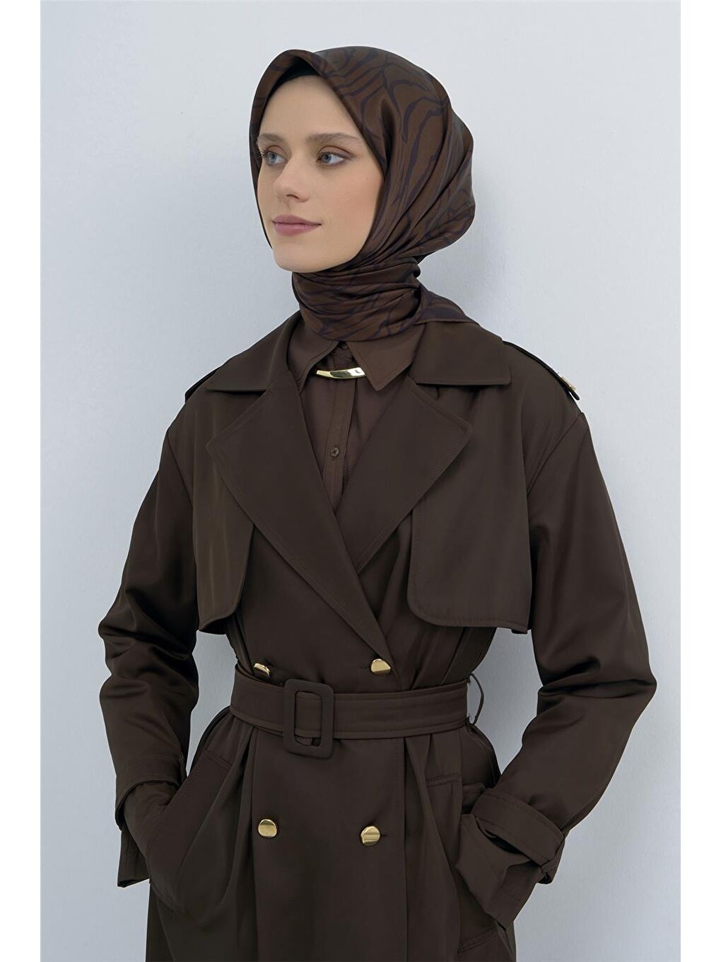 Kahverengi Saf İpek Twill Eşarp 9511D 80-1