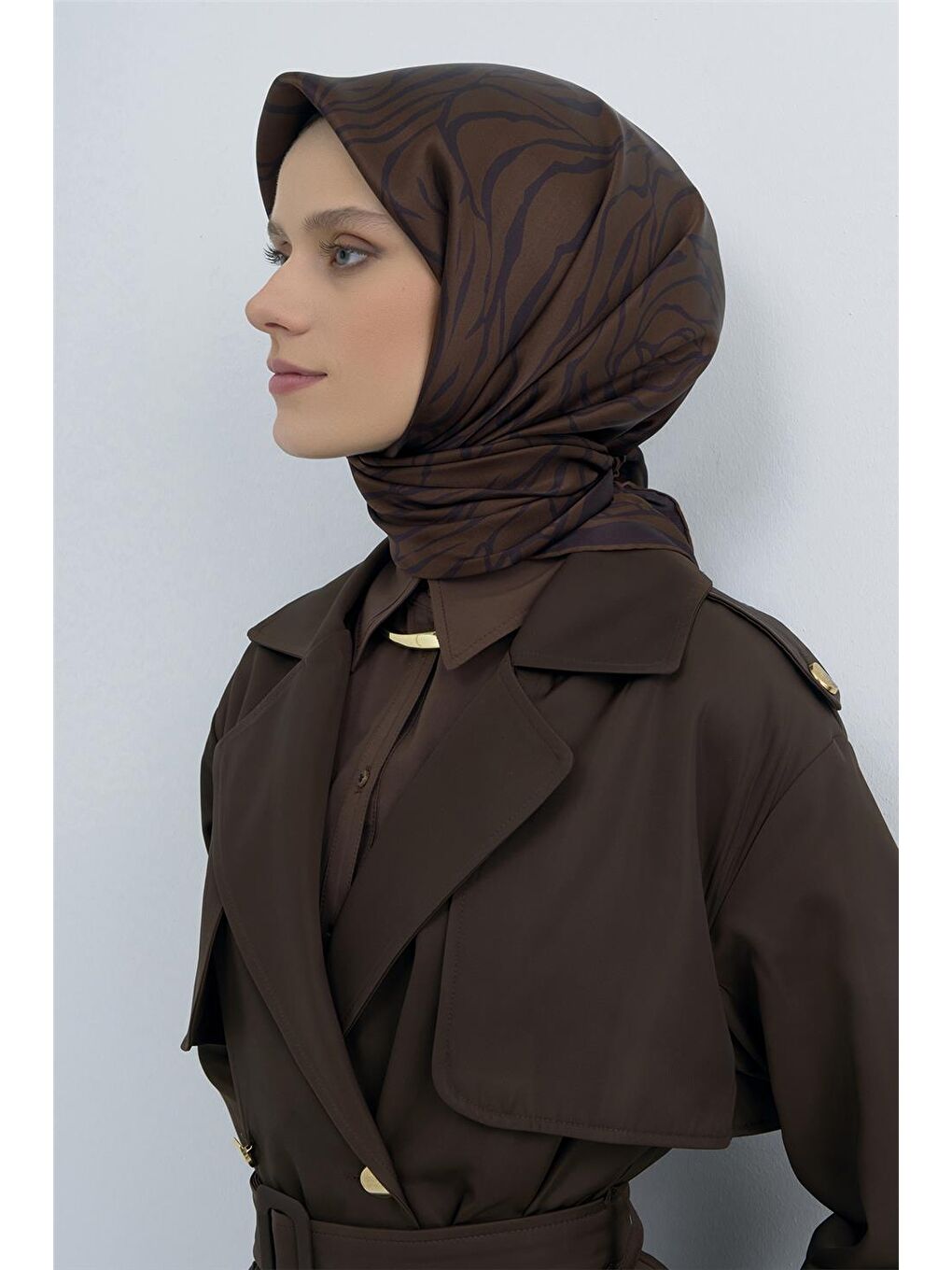 Kahverengi Saf İpek Twill Eşarp 9511D 80-2